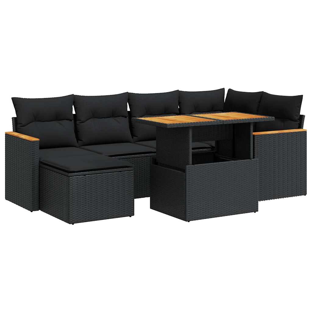 7 Piece Garden Sofa Set With Cushions Poly Rattan Acacia