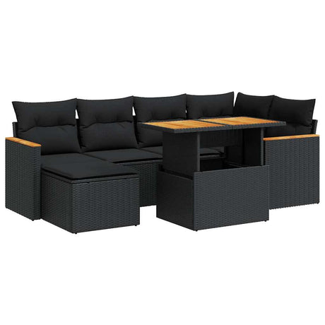 7 Piece Garden Sofa Set With Cushions Poly Rattan Acacia