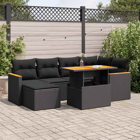 7 Piece Garden Sofa Set With Cushions Poly Rattan Acacia