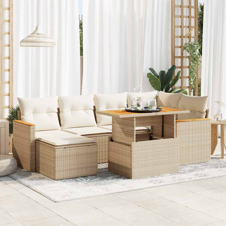 7 Piece Garden Sofa Set With Cushions Poly Rattan Acacia