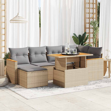 7 Piece Garden Sofa Set With Cushions Poly Rattan Acacia