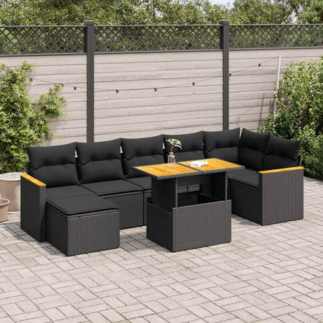 8 Piece Garden Sofa Set With Cushions Beige Poly Rattan Acacia