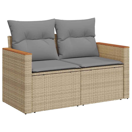 8 Piece Garden Sofa Set With Cushions Beige Poly Rattan Acacia