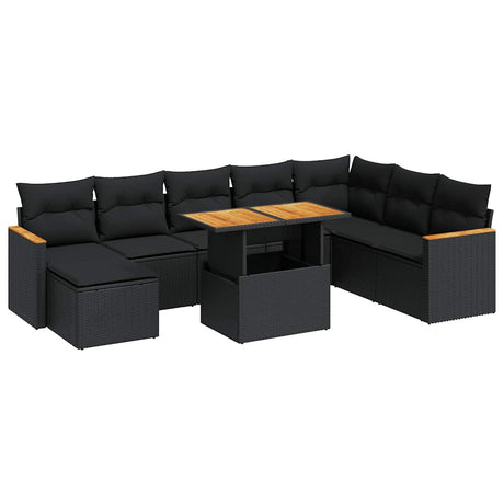 9 Piece Garden Sofa Set With Cushions Poly Rattan Acacia