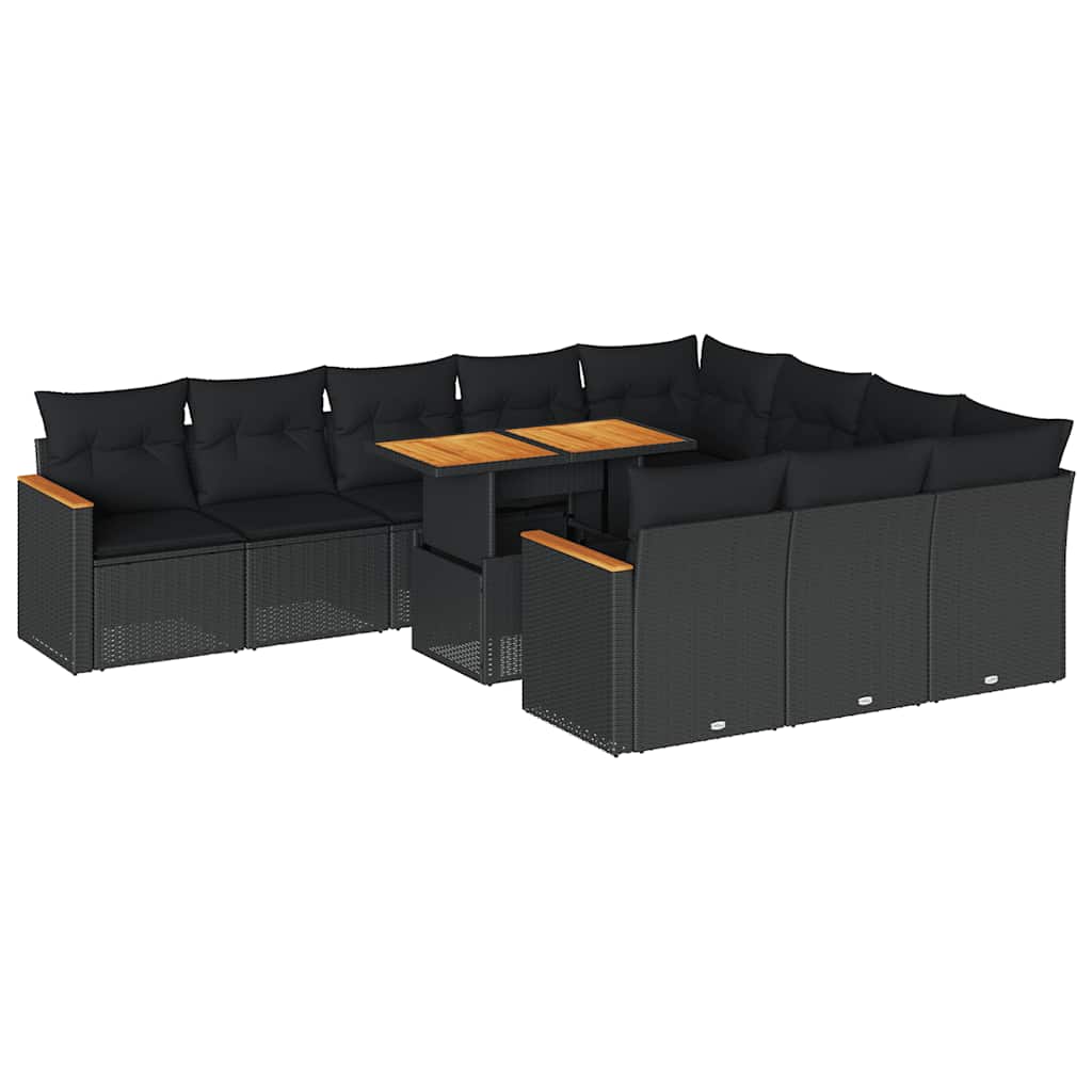 11 Piece Garden Sofa Set With Cushions Poly Rattan Acacia