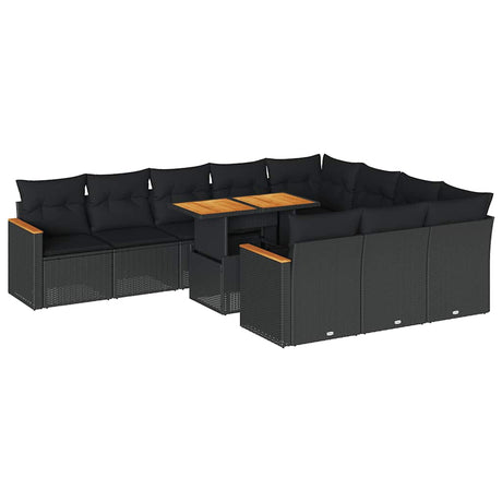 11 Piece Garden Sofa Set With Cushions Poly Rattan Acacia