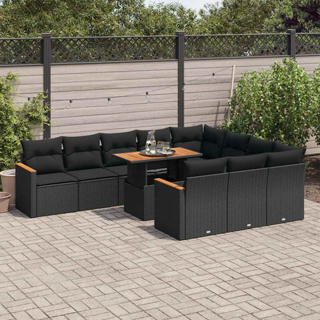11 Piece Garden Sofa Set With Cushions Poly Rattan Acacia