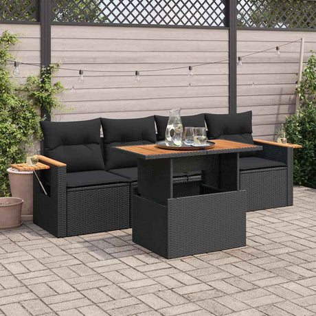 5 Piece Garden Sofa Set With Cushions Beige Poly Rattan Acacia