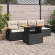 5 Piece Garden Sofa Set With Cushions Beige Poly Rattan Acacia