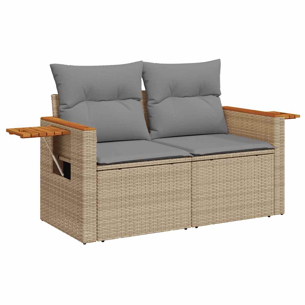 5 Piece Garden Sofa Set With Cushions Beige Poly Rattan Acacia