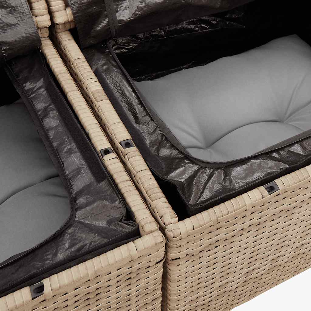5 Piece Garden Sofa Set With Cushions Beige Poly Rattan Acacia