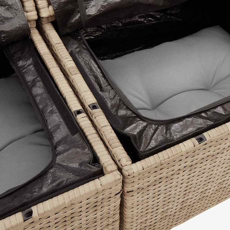 5 Piece Garden Sofa Set With Cushions Beige Poly Rattan Acacia