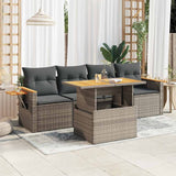 5 Piece Garden Sofa Set With Cushions Beige Poly Rattan Acacia