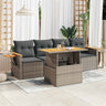 5 Piece Garden Sofa Set With Cushions Beige Poly Rattan Acacia