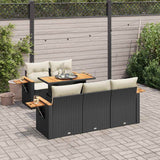 6 Piece Garden Sofa Set With Cushions Beige Poly Rattan Acacia