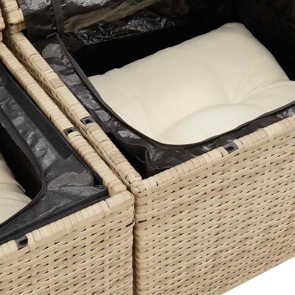 6 Piece Garden Sofa Set With Cushions Beige Poly Rattan Acacia