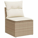 7 Piece Garden Sofa Set With Cushions Beige Poly Rattan Acacia