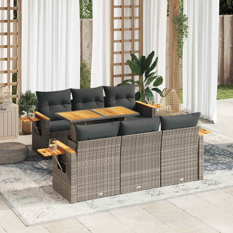 7 Piece Garden Sofa Set With Cushions Beige Poly Rattan Acacia