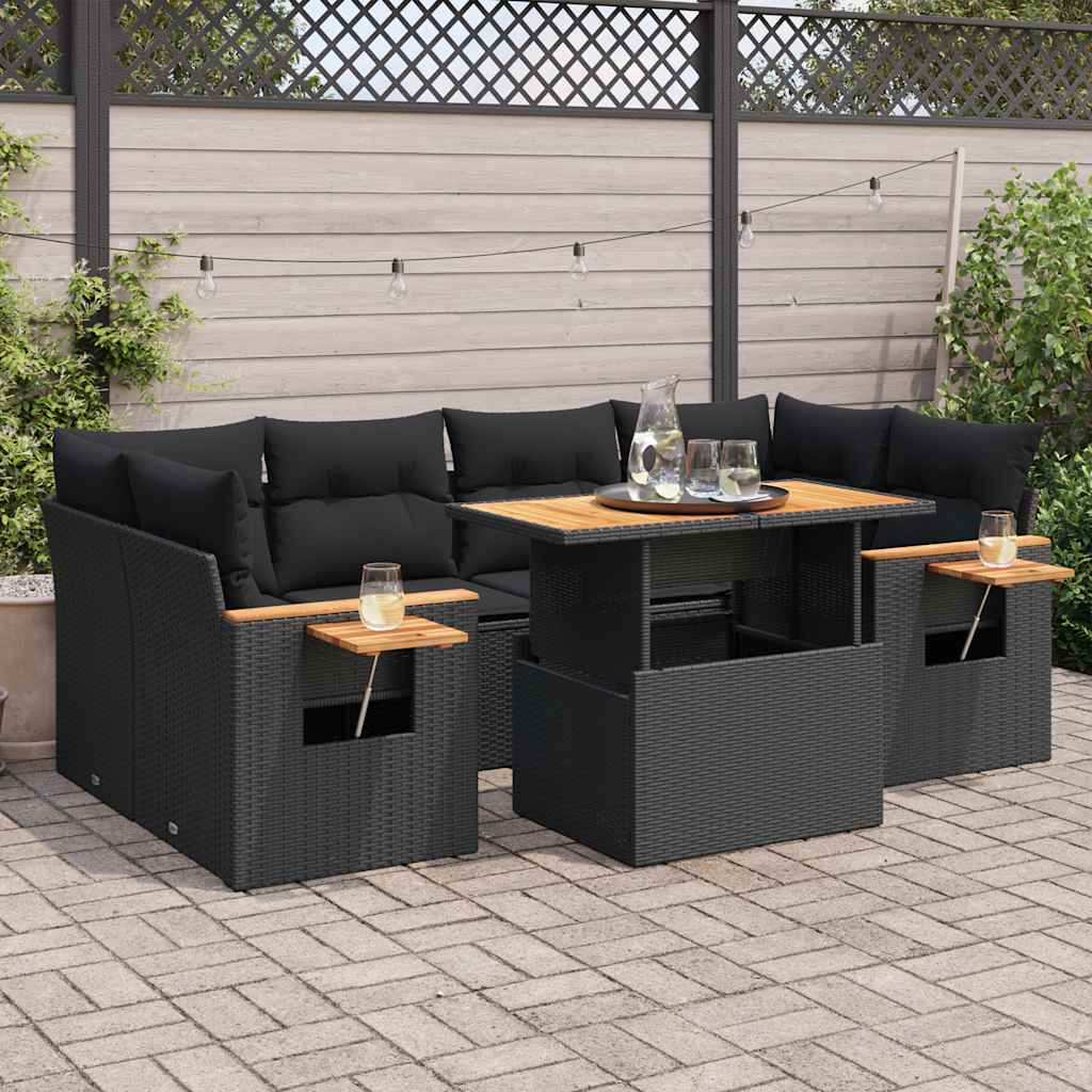 7 Piece Garden Sofa Set With Cushions Beige Poly Rattan Acacia