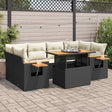 7 Piece Garden Sofa Set With Cushions Beige Poly Rattan Acacia
