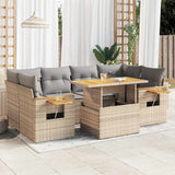 7 Piece Garden Sofa Set With Cushions Beige Poly Rattan Acacia