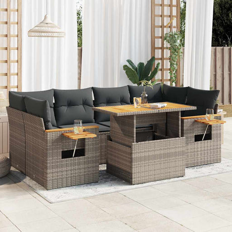 7 Piece Garden Sofa Set With Cushions Beige Poly Rattan Acacia