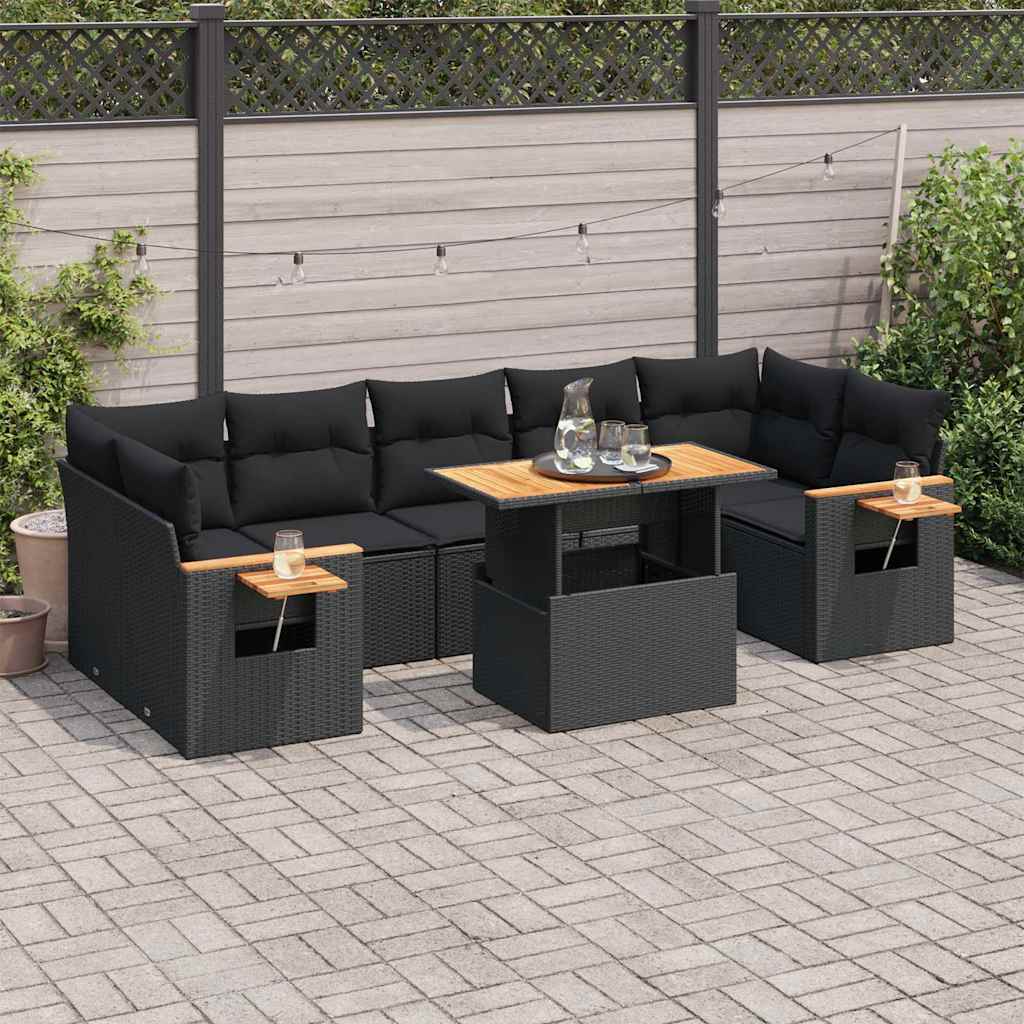 8 Piece Garden Sofa Set With Cushions Beige Poly Rattan Acacia