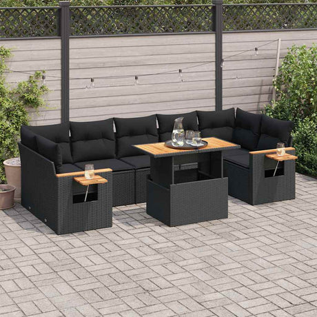 8 Piece Garden Sofa Set With Cushions Beige Poly Rattan Acacia
