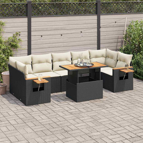 8 Piece Garden Sofa Set With Cushions Beige Poly Rattan Acacia