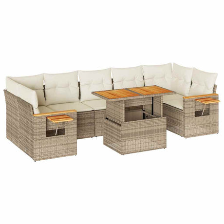 8 Piece Garden Sofa Set With Cushions Beige Poly Rattan Acacia