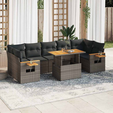 8 Piece Garden Sofa Set With Cushions Beige Poly Rattan Acacia