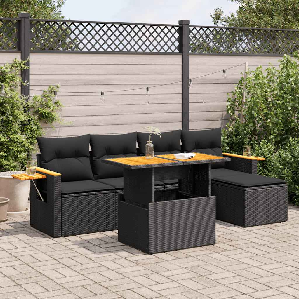 6 Piece Garden Sofa Set With Cushions Poly Rattan Acacia