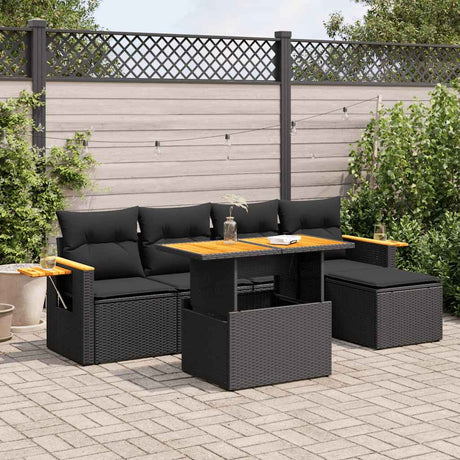 6 Piece Garden Sofa Set With Cushions Poly Rattan Acacia