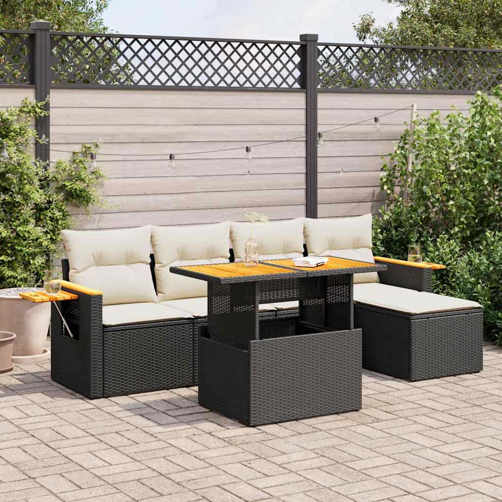 6 Piece Garden Sofa Set With Cushions Poly Rattan Acacia