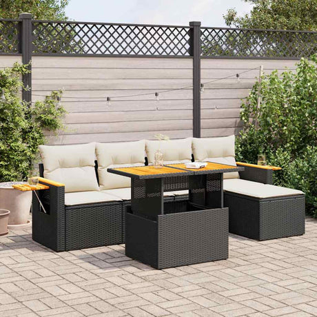 6 Piece Garden Sofa Set With Cushions Poly Rattan Acacia