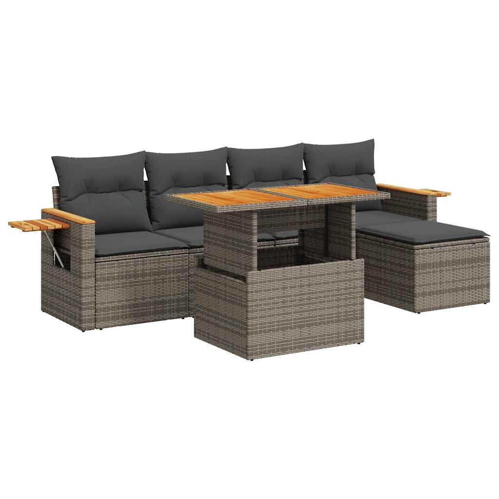 6 Piece Garden Sofa Set With Cushions Poly Rattan Acacia