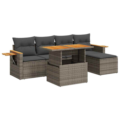 6 Piece Garden Sofa Set With Cushions Poly Rattan Acacia