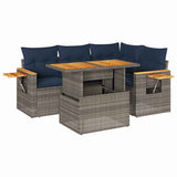 5 Piece Garden Sofa Set With Cushions Poly Rattan Acacia