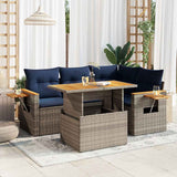 5 Piece Garden Sofa Set With Cushions Poly Rattan Acacia