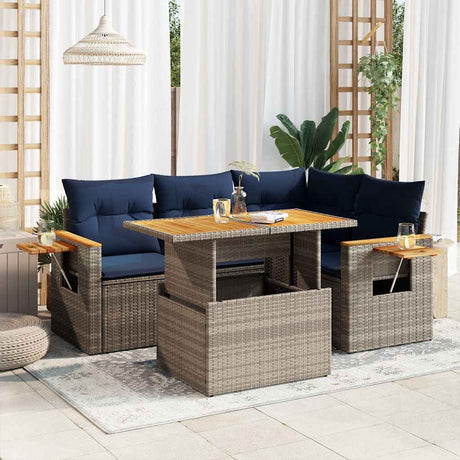5 Piece Garden Sofa Set With Cushions Poly Rattan Acacia