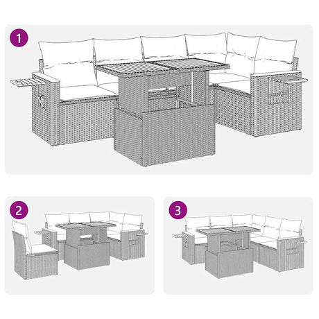 6 Piece Garden Sofa Set With Cushions Poly Rattan Acacia