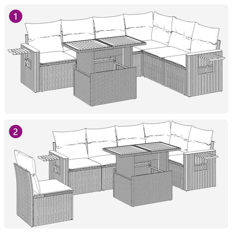 7 Piece Garden Sofa Set With Cushions Poly Rattan Acacia