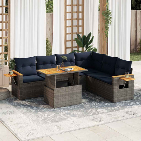 7 Piece Garden Sofa Set With Cushions Poly Rattan Acacia