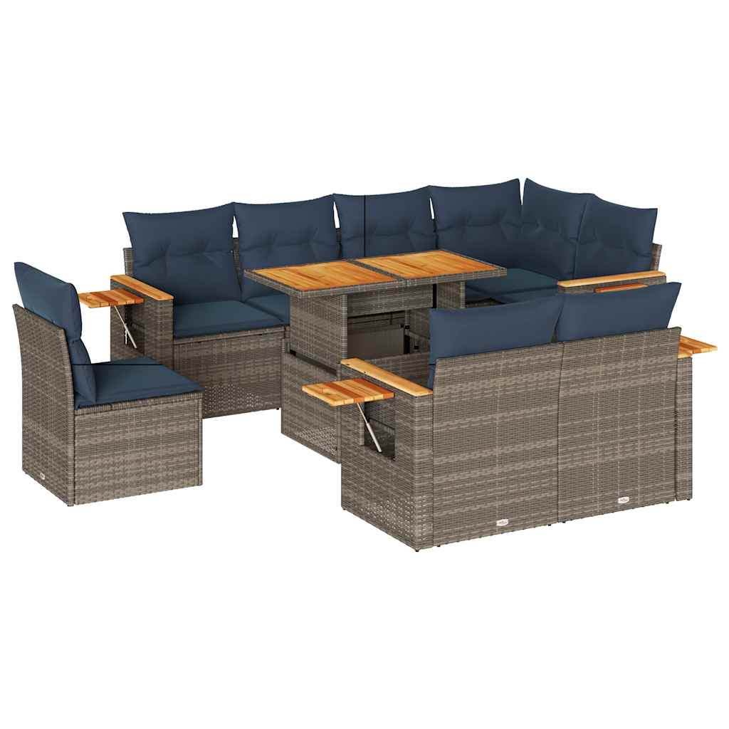 9 Piece Garden Sofa Set With Cushions Poly Rattan Acacia