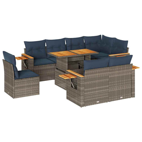 9 Piece Garden Sofa Set With Cushions Poly Rattan Acacia