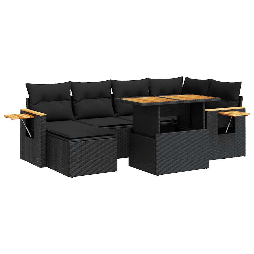 7 Piece Garden Sofa Set With Cushions Poly Rattan Acacia