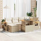 7 Piece Garden Sofa Set With Cushions Poly Rattan Acacia