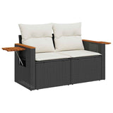 8 Piece Garden Sofa Set With Cushions Black Poly Rattan Acacia