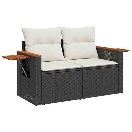 8 Piece Garden Sofa Set With Cushions Black Poly Rattan Acacia