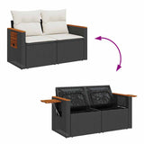 8 Piece Garden Sofa Set With Cushions Black Poly Rattan Acacia